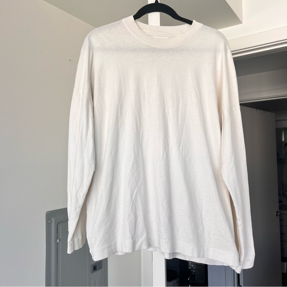 Joah Brown Tops - Joah Brown Vintage Oversized Long Sleeve Cotton T- Shirt In Fog (Beige) S/M
